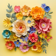 composition of paper flowers style in various colors