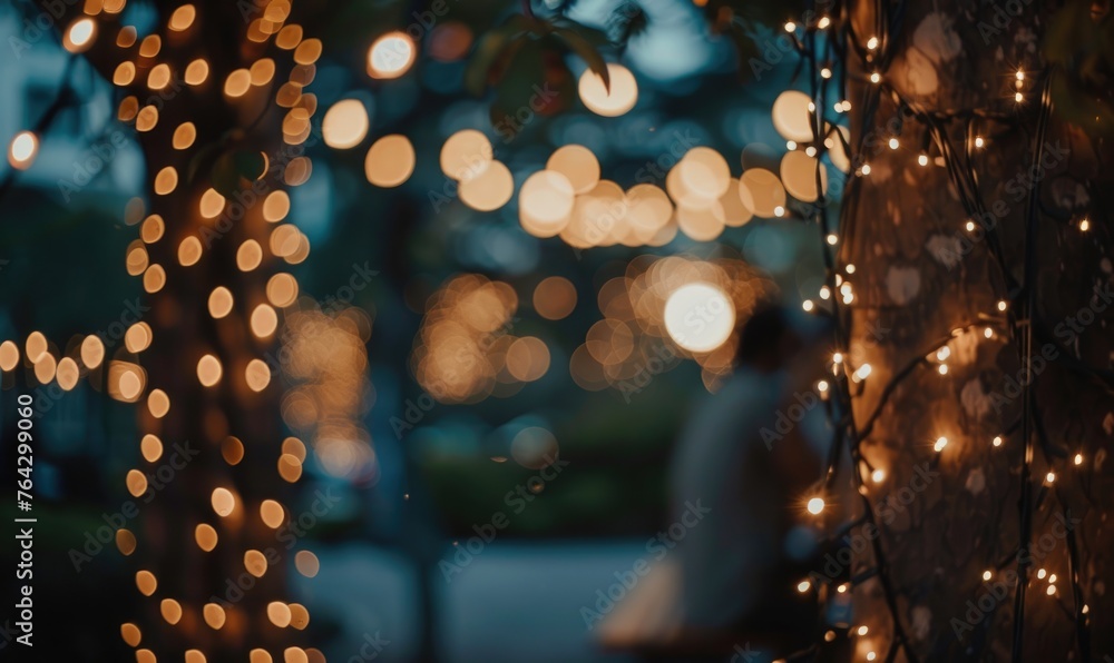 Poster soft bokeh lights creating a romantic ambiance in an intimate outdoor setting