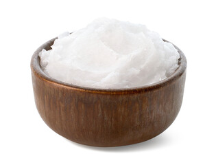 Brown bowl of coconut oil on white background - 764299454