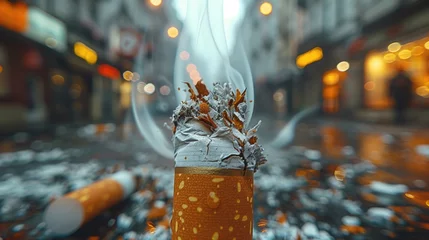 Foto op Canvas Quitting smoking - finger hand crushing cigarette, anti smoke program. © arti om
