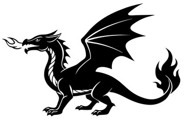 fire spitting dragon silhouette vector illustration