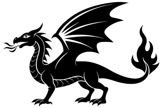 fire spitting dragon silhouette vector illustration