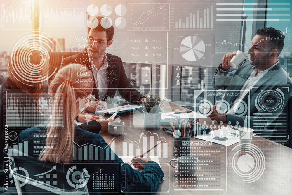 Poster big data technology for business finance analytic concept. modern interface shows massive informatio