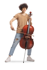 Trendy young man playing a cello