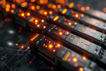 Data center at server room is equipped with many battery modules for backup power. AI Generative