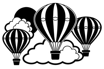 Air balloon in the blue sky silhouette vector illustration