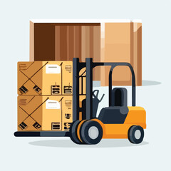 Forklift and boxes on warehouse shelf vector flat v