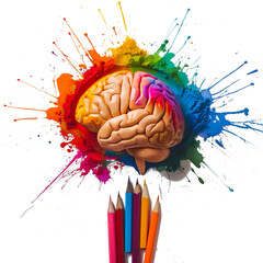 Creative concept of colorful human brain, isolated PNG object - obrazy, fototapety, plakaty