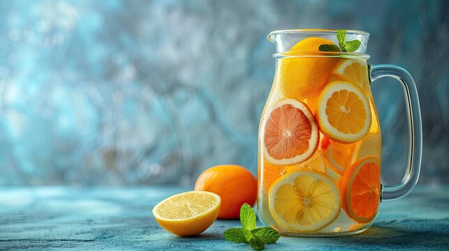fresh lemonade with lemon and strawberries in a jug