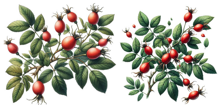 Rosehip berries on a branch. Forest berries.