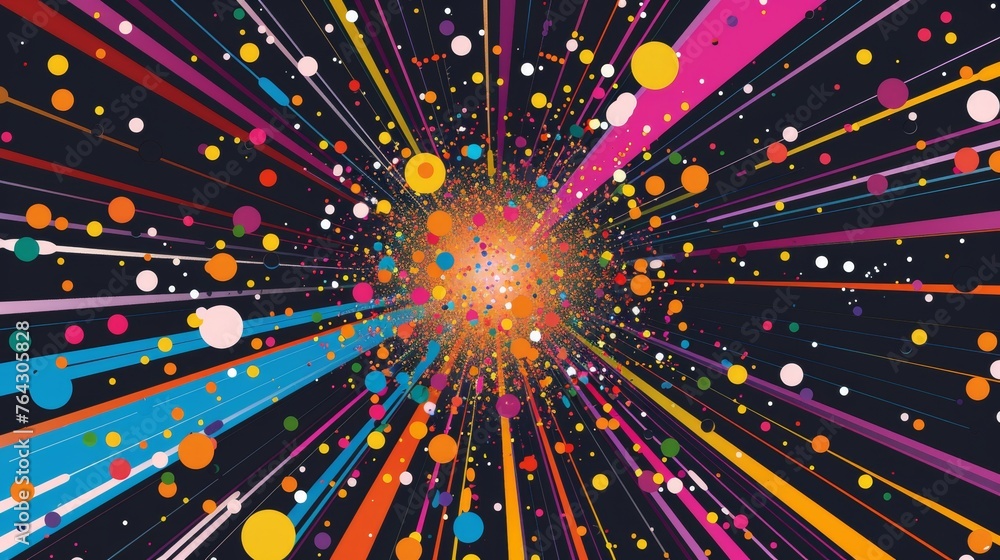 Poster a burst of colorful dots and lines arranged in a dynamic pattern ai generated illustration