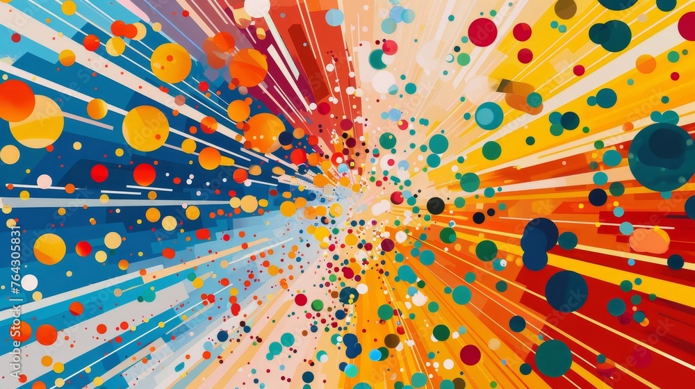 Poster a burst of colorful dots and lines arranged in a dynamic pattern ai generated illustration