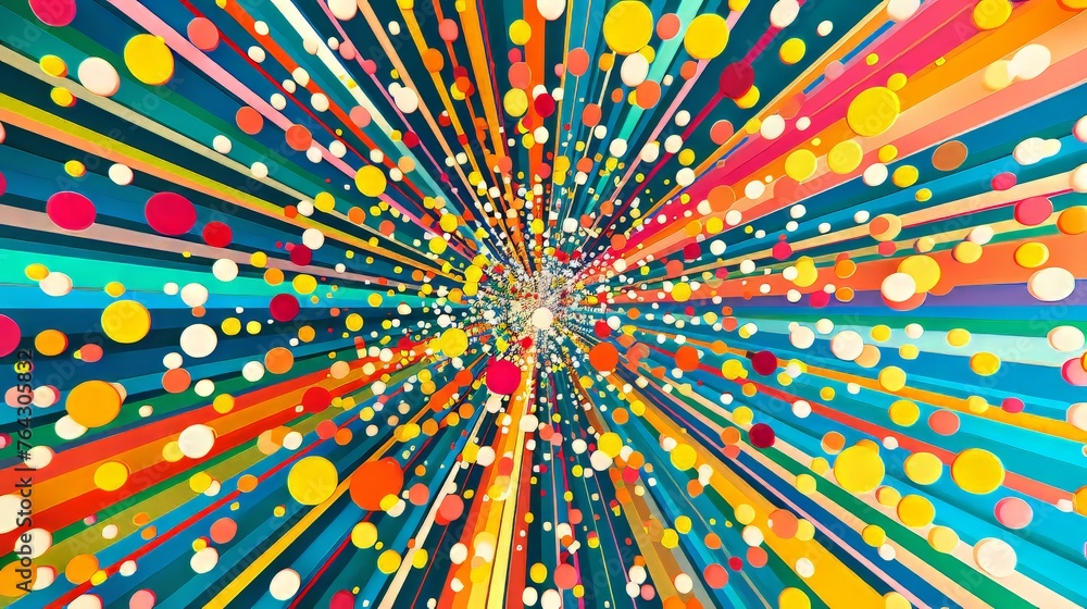 Poster a burst of colorful dots and lines arranged in a dynamic pattern ai generated illustration