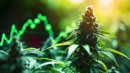 Cannabis plants  with a stock chart line