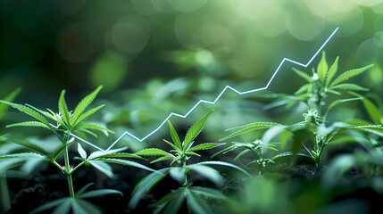 Cannabis plants  with a stock chart line