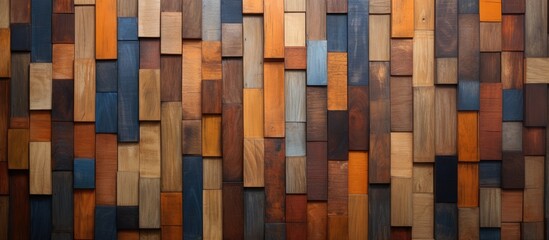 Capture a detailed shot of a wooden wall displaying a mix of diverse colors close-up