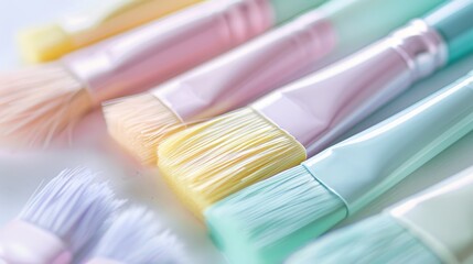 Fototapeta premium A close-up of pastel-colored paintbrushes AI generated illustration