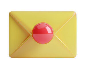 3D render of a yellow envelope with a red bubble icon, isolated transparent png