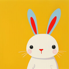 Funny card for birthday. Portrait of rabbit on bright background. Square frame - 764306279