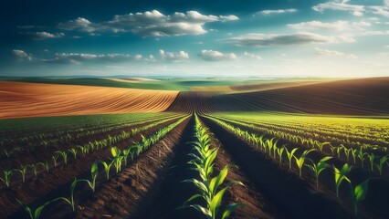 Freshly Planted Corn Field in the Spring