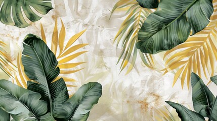 A dynamic wallpaper with pastel green and yellow leaves that bring nature indoors AI generated illustration - obrazy, fototapety, plakaty