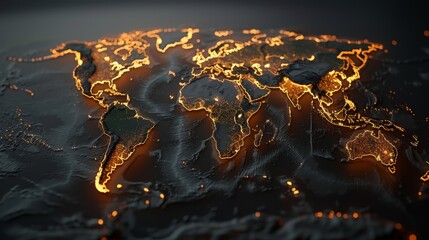 The world map shows China glowing. - obrazy, fototapety, plakaty