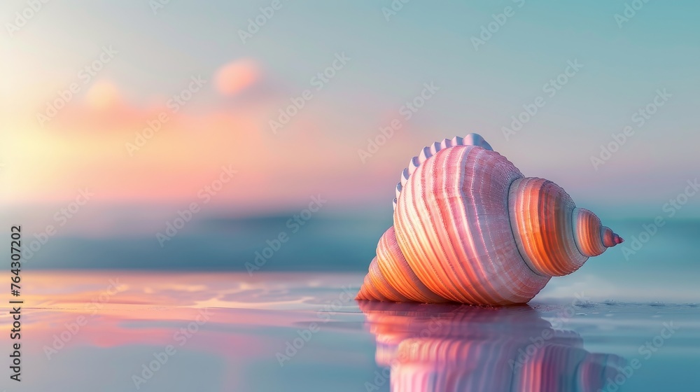 Aufkleber a geometric representation of a seashell against a gradient ocean backdrop ai generated illustration