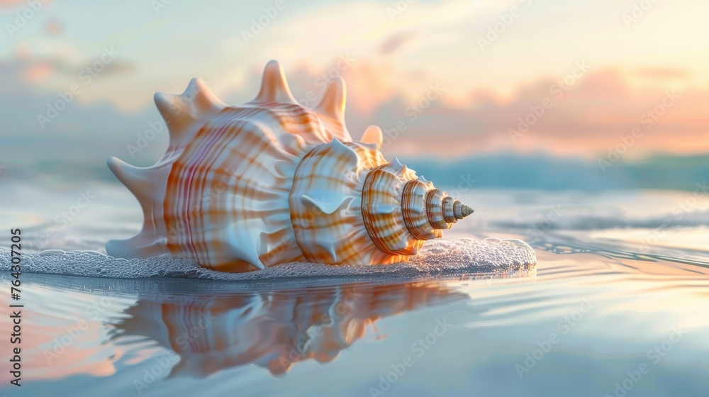 Poster a geometric representation of a seashell against a gradient ocean backdrop ai generated illustration