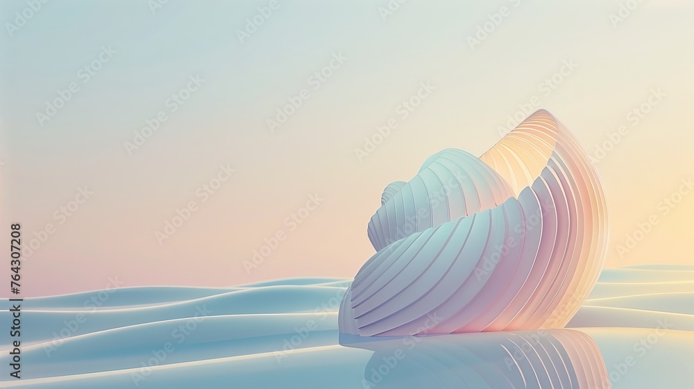 Poster a geometric representation of a seashell against a gradient ocean backdrop ai generated illustration