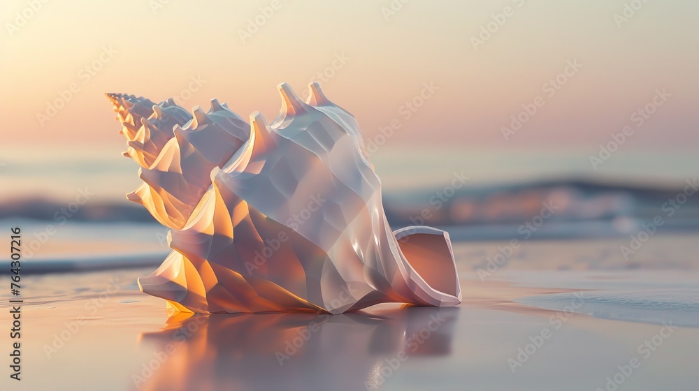 Poster a geometric representation of a seashell against a gradient ocean backdrop ai generated illustration
