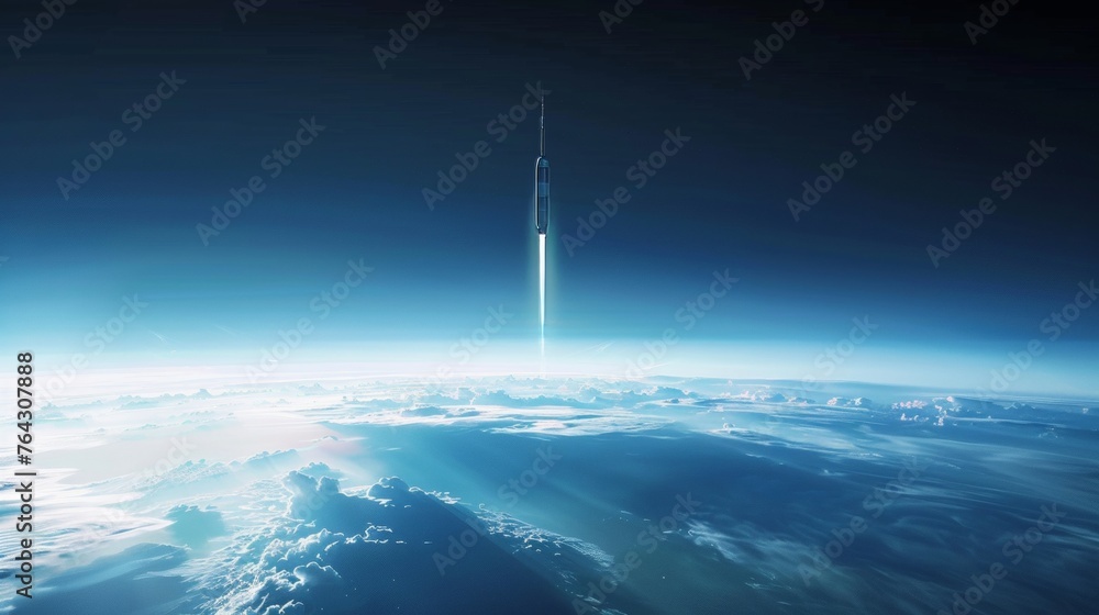 Poster a minimalist depiction of a space elevator reaching into orbit ai generated illustration