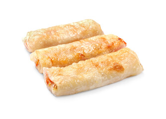 Tasty fried spring rolls isolated on white