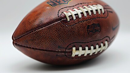 This is a traditional American football ball with laces and white stripes on a white background with a clipping path and shadow.