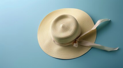 Fototapeta na wymiar A minimalist sun hat with a ribbon against a solid color background AI generated illustration