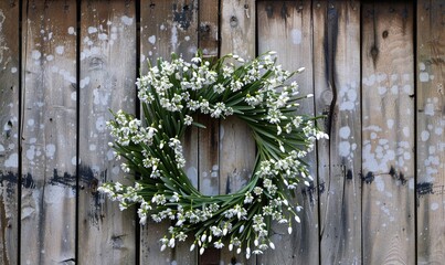 Snowdrops wreath on a wooden door