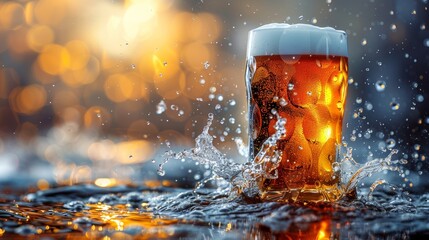 Beer glass splashing on white background