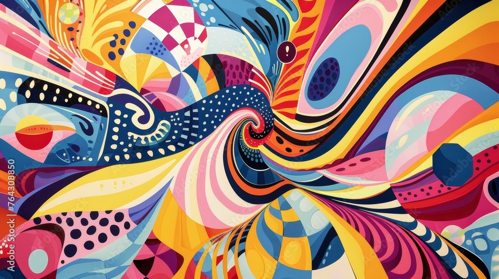 Poster a psychedelic swirl of colorful shapes and patterns inspired by op art ai generated illustration