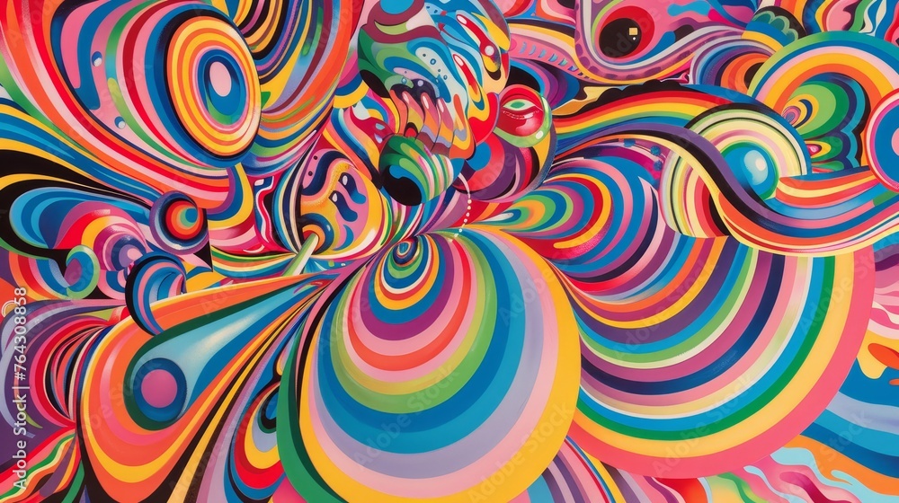 Poster a psychedelic swirl of colorful shapes and patterns inspired by op art ai generated illustration