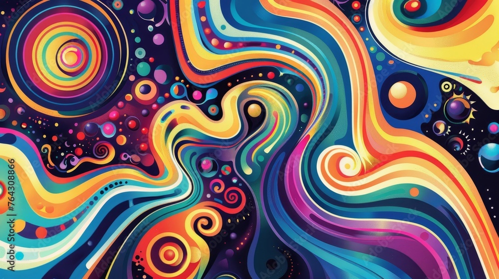 Poster a psychedelic swirl of colorful shapes and patterns inspired by op art ai generated illustration