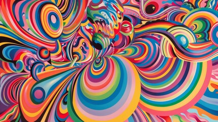 A psychedelic swirl of colorful shapes and patterns inspired by Op Art AI generated illustration