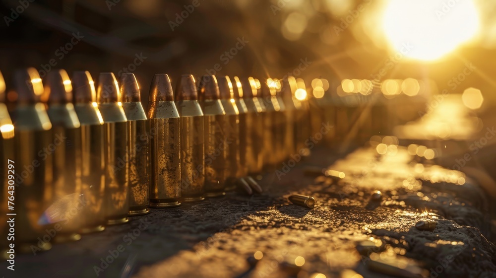 Aufkleber a row of empty shell casings gleaming in the sun ai generated illustration