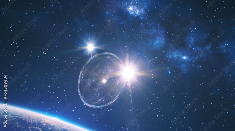 Poster a serene view of a binary star system ai generated illustration