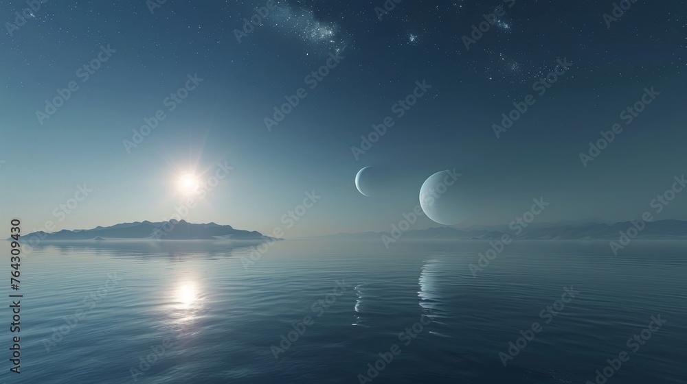 Poster a serene view of a binary star system ai generated illustration