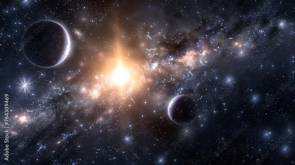 Poster a serene view of a binary star system ai generated illustration