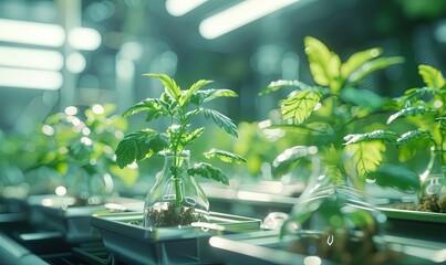 Green Technology Concept with Plants and Green Shoots in a Laboratory