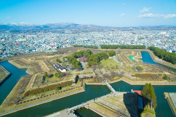 Hakodate, Japan - March 26 2016: Panoramic view of Goryokaku  fortress in Hakodate