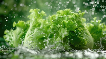 Green oak lettuce with splash of water