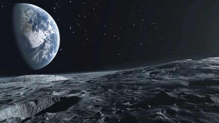 A serene view of Earth from the perspective of the moon AI generated illustration
