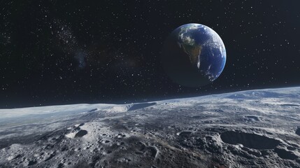 A serene view of Earth from the perspective of the moon AI generated illustration