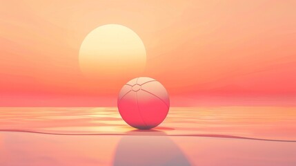A simple outline of a beach ball against a gradient sunset sky AI generated illustration